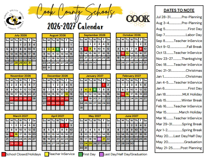 Cook County Georgia Schools Calendar