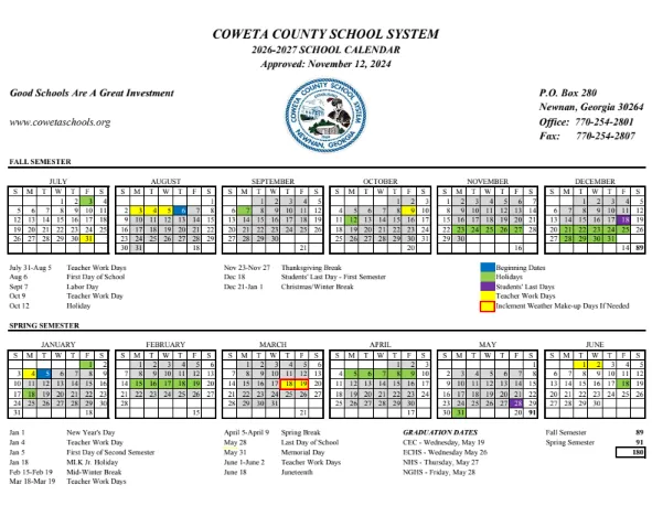Coweta County Georgia Schools Calendar