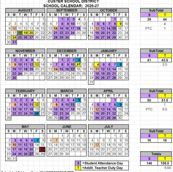 Custer County Colorado Schools Calendar