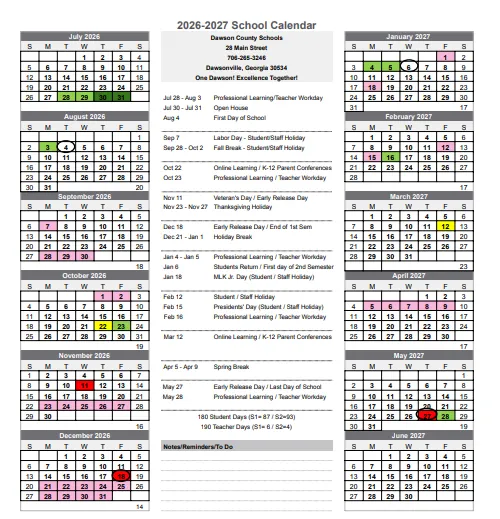 Dawson County Georgia Schools Calendar
