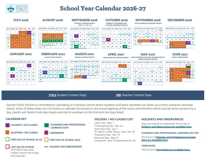 Denver County Colorado Schools Calendar