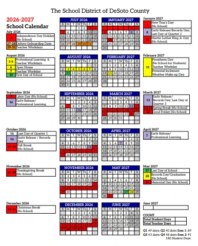 DeSoto County  florida schools calendar