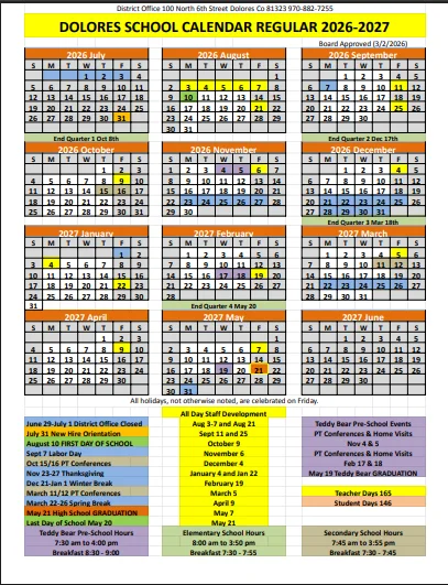 Dolores County Colorado Schools Calendar