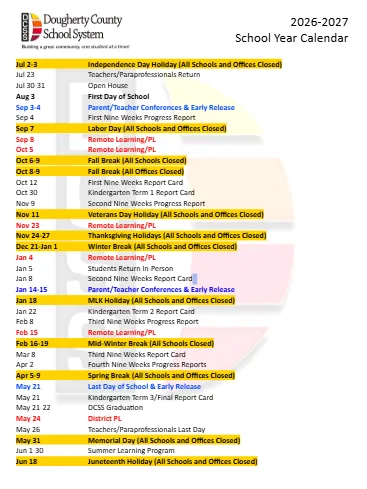 Dougherty County Georgia Schools Calendar