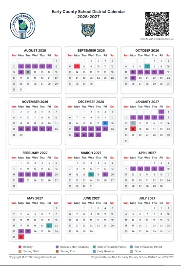 Early County Georgia Schools Calendar