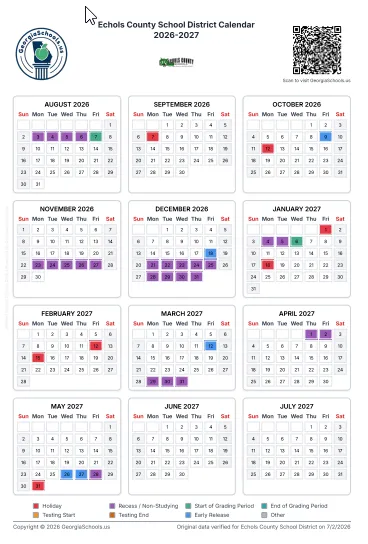 Echols County Georgia Schools Calendar