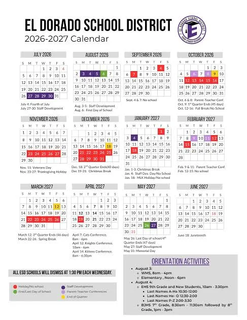 El Dorado County California Schools Calendar