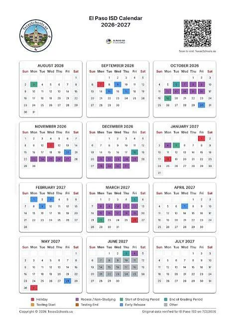 El Paso County Colorado Schools Calendar