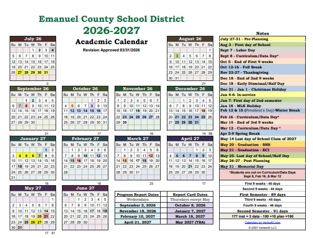 Emanuel County Georgia Schools Calendar
