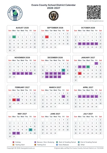 Evans County Georgia Schools Calendar