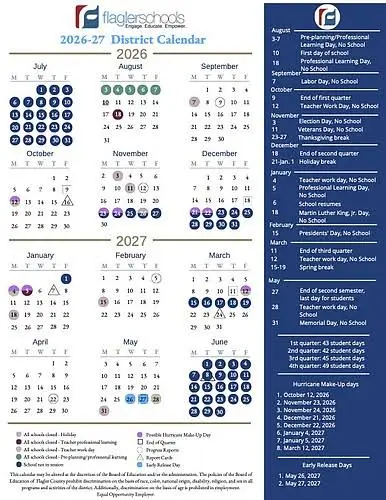 Flagler County florida schools calendar