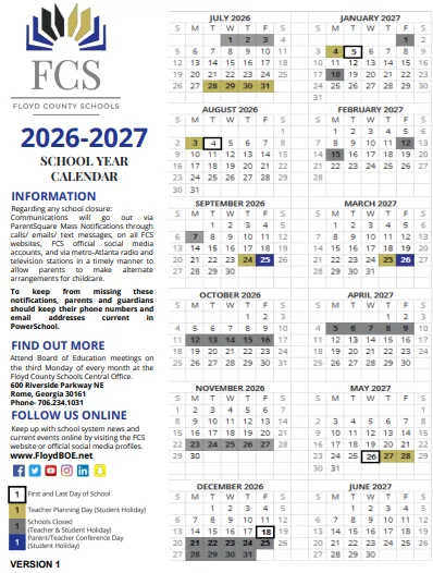 Floyd County Georgia Schools Calendar