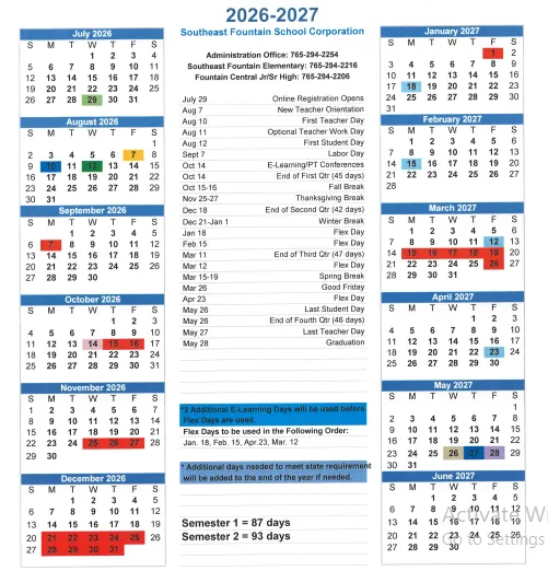 Fountain County Indiana Schools Calendar