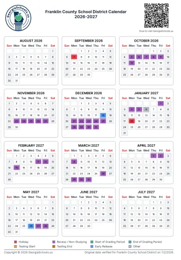 Franklin County Georgia Schools Calendar