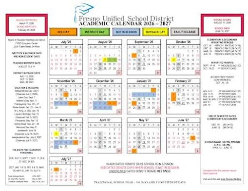 Fresno County California Schools Calendar