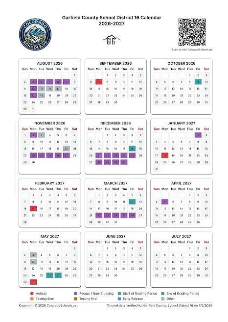 Garfield County Colorado Schools Calendar