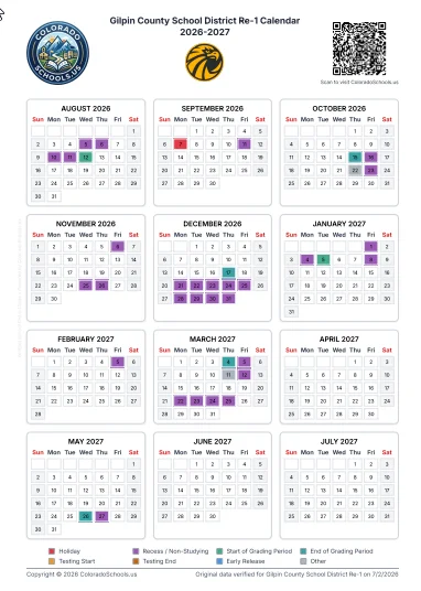 Gilpin County Colorado Schools Calendar