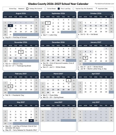 Glades County florida schools calendar