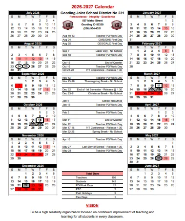 Gooding County Idaho Schools Calendar