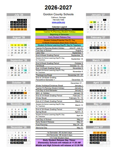 Gordon County Georgia Schools Calendar
