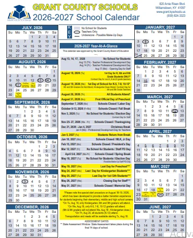 Grant County Indiana Schools Calendar