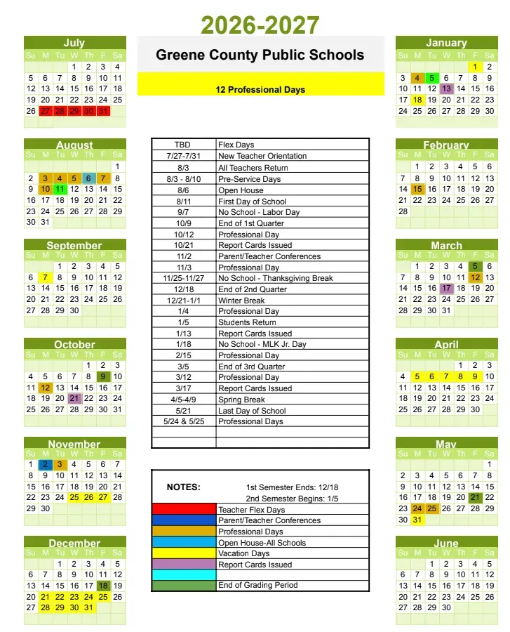 Greene County Illinois Schools Calendar