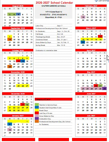 Greene County Indiana Schools Calendar