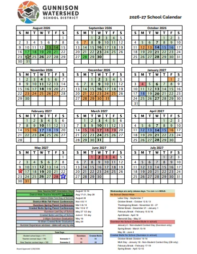 Gunnison County Colorado Schools Calendar