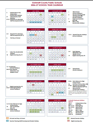 Gwinnett County Georgia Schools Calendar