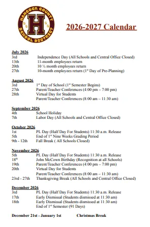 Hancock County Indiana Schools Calendar