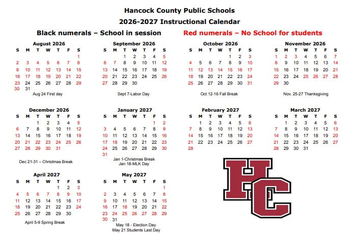 Hancock County Illinois Schools Calendar