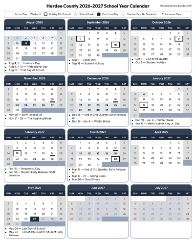 Hardee County  florida schools calendar