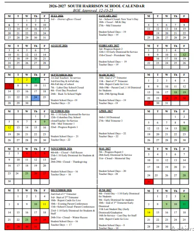 Harrison County Indiana Schools Calendar