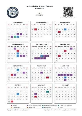 Hartford County connecticut schools calendar