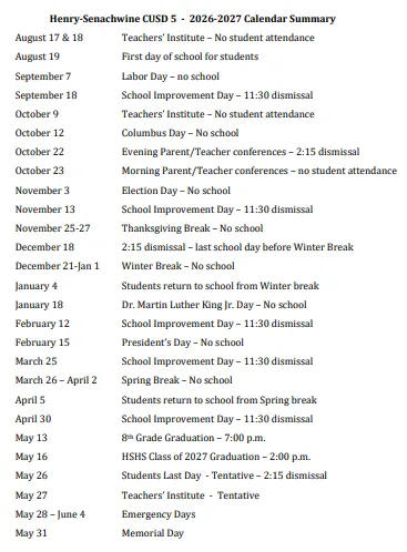 Henry County Illinois Schools Calendar