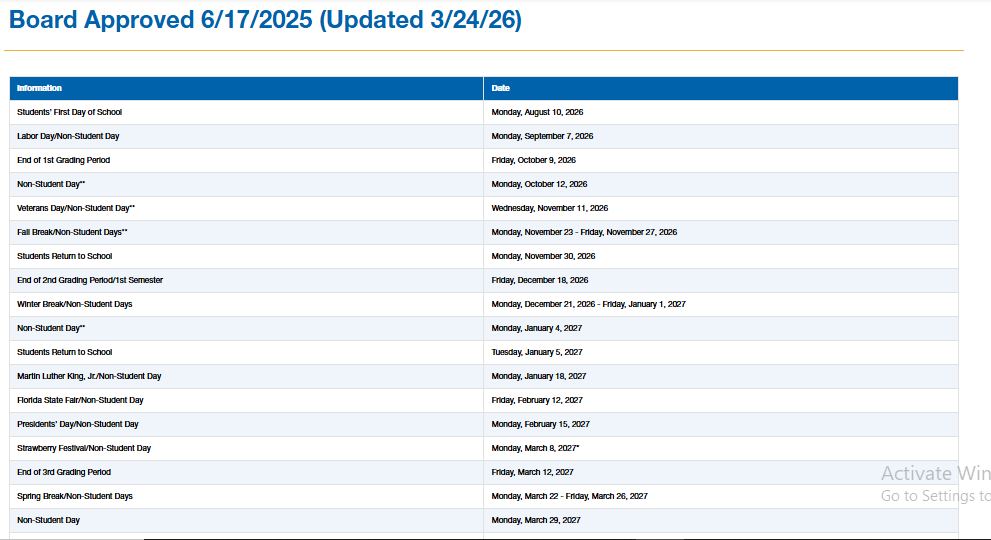 Hillsborough County  florida schools calendar