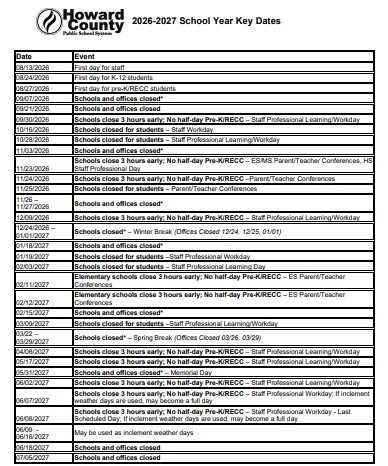 Howard County Indiana Schools Calendar