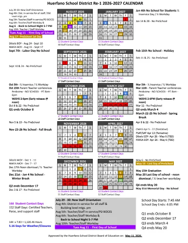 Huerfano County Colorado Schools Calendar