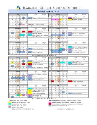 Humboldt County California Schools Calendar