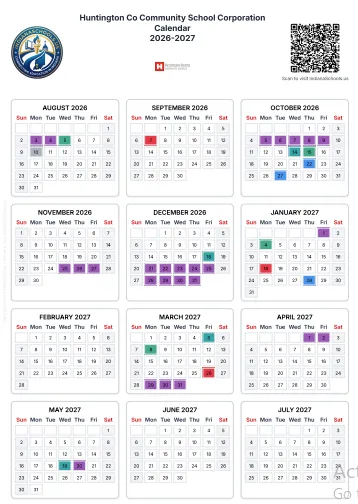 Huntington County Indiana Schools Calendar