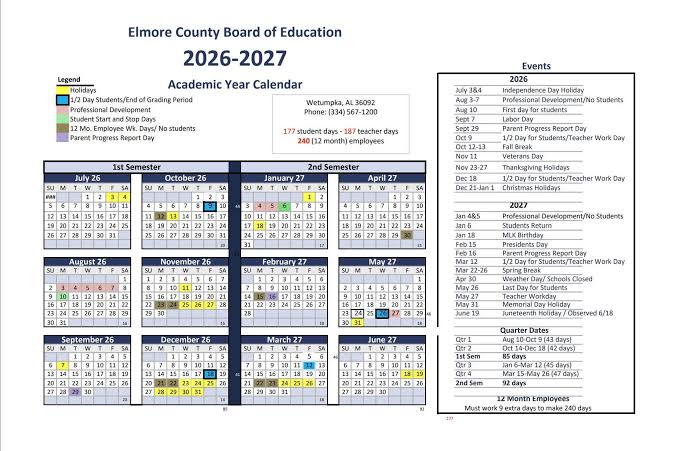 Elmore County Alabama Schools Calendar