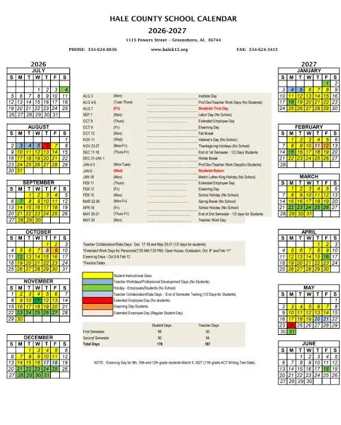 Hale County Alabama Schools Calendar