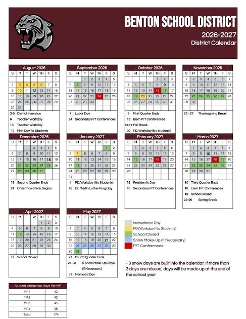 Benton County Arkansas Schools Calendar