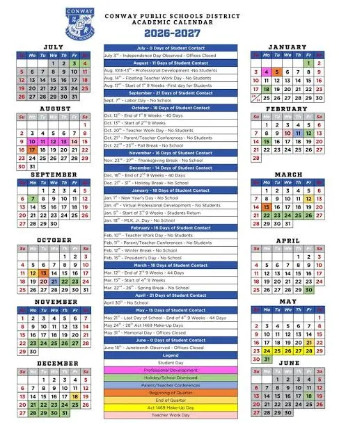 Conway County Arkansas Schools Calendar