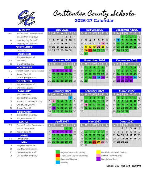 Crittenden County Arkansas Schools Calendar