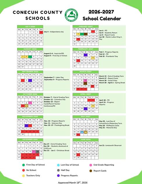 Conecuh County Alabama Schools Calendar