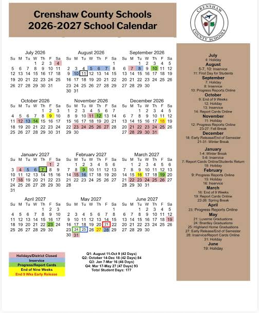Crenshaw County Alabama Schools Calendar