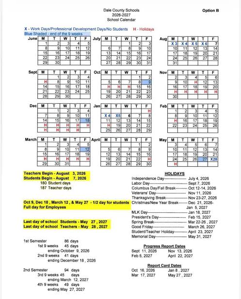 Dale County Alabama Schools Calendar