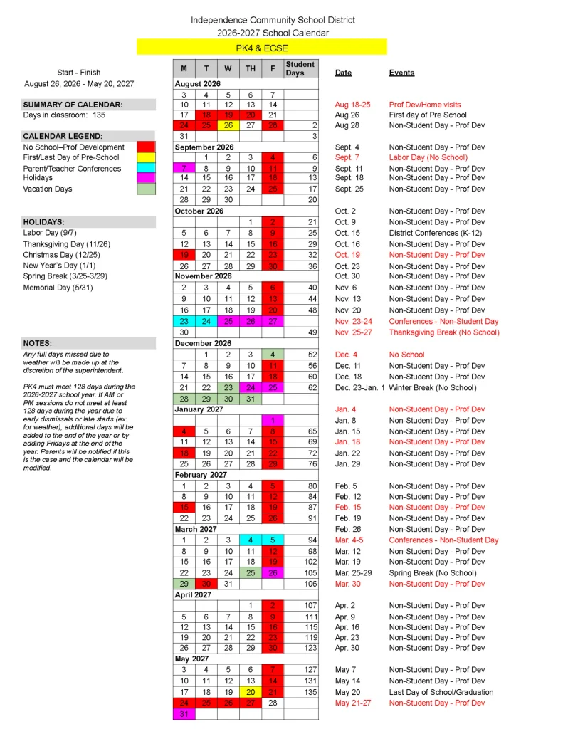 Independence County Arkansas Schools Calendar