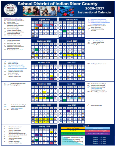 Indian River County florida schools calendar
